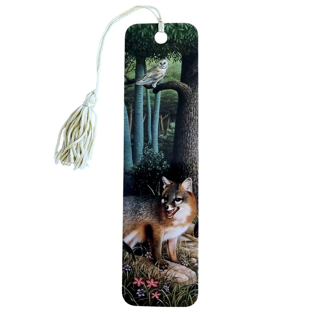 Vintage 90s Forrest Fox Owl tassel Bookmark Braldt Bralds 1995 Antioch KBO-1141X